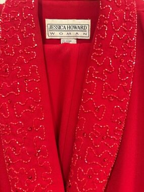 Jessica Howard Red Embellished Women's Jacket and Pants